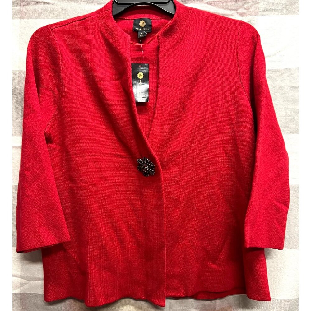 J.M. Collection (Macys) Women’s Medium Red Brooch Topper Jacket Rayon/Polyester